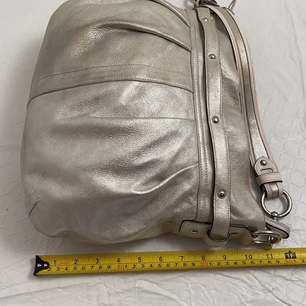 Coach silver metallic soft goat suede leather hobo bag with nickel hardware